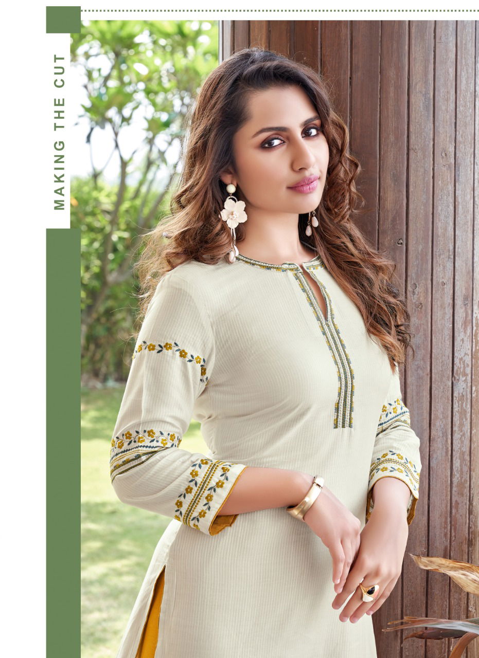 Wooglee Sakshi  Fancy Festive Wear Heavy Rayon Embroidery And  Handwork Designer Rayon Kurtis Collection 